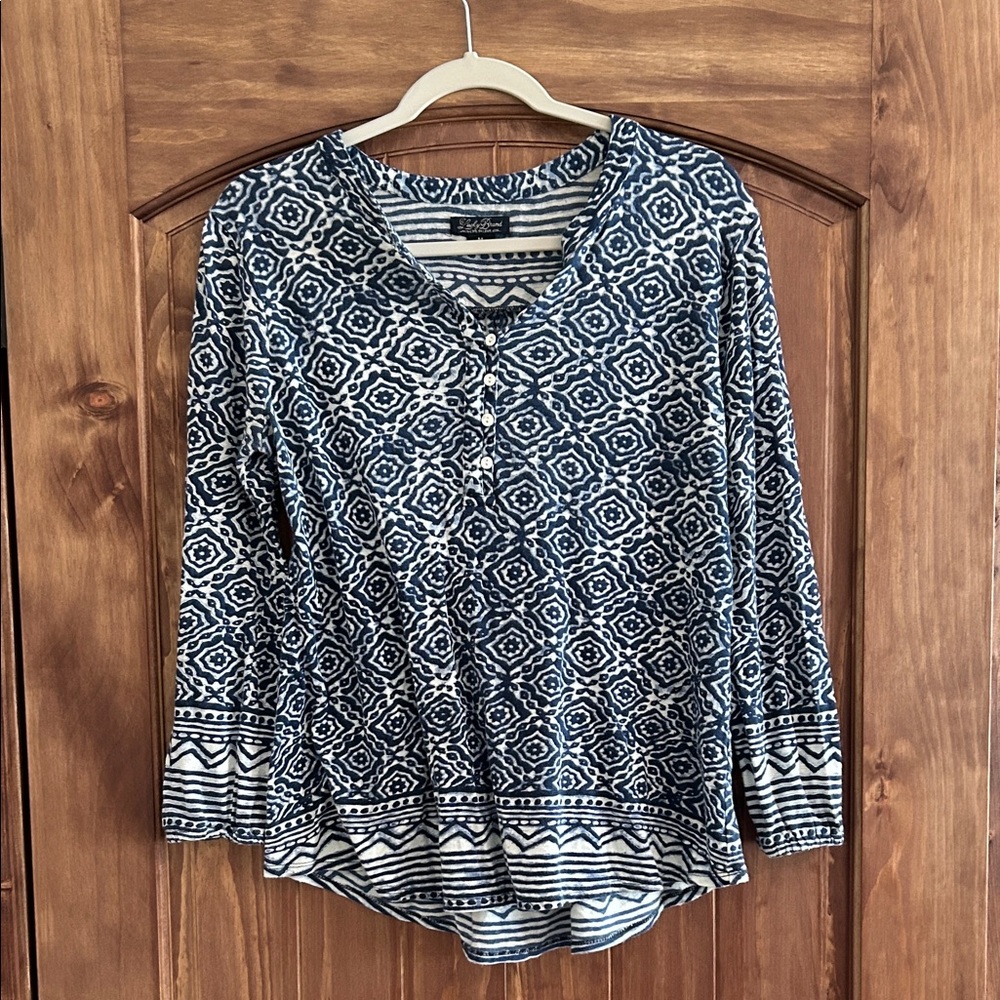 Lucky Brand Navy and White Patterned Blouse